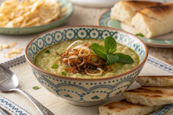  اشکنه ماست مشهدی در کنار نان بربری