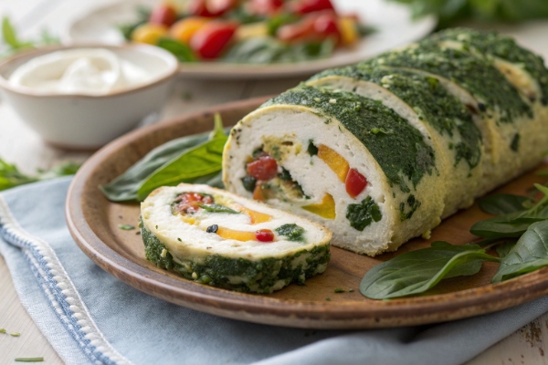 سرو رولت اسفناج مجلسی در کنار اسفناج تازه