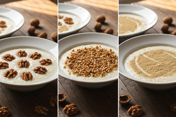 تزئین شیر برنج با گردو