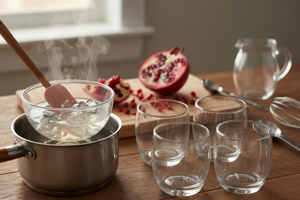 آماده کردن قالب و ژلاتین در تهیه پاناکوتا انار