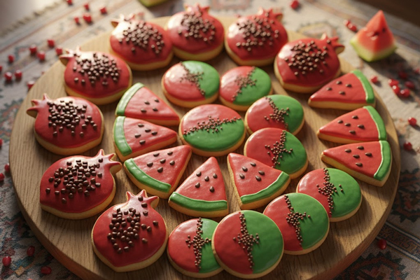 کوکی یلدایی با طرح هندوانه و انار