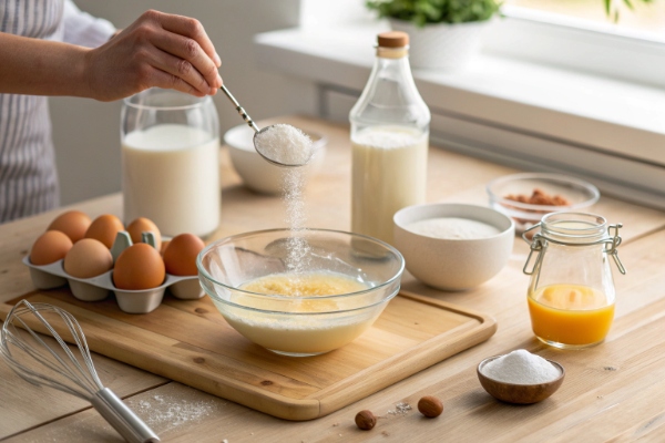  افزودن شکر و ایجاد بافت سبک کیک میوه ای