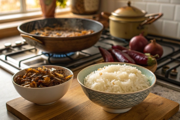  آماده‌سازی پیاز برای تهیه ماش پلو