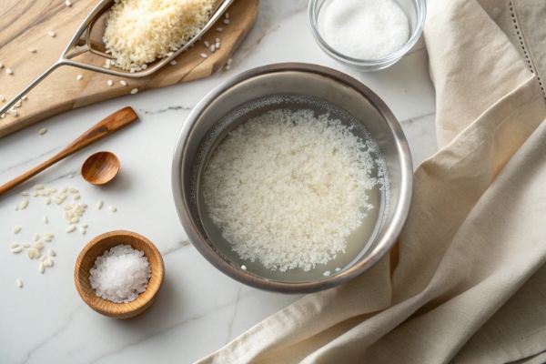 شستن و خیساندن برنج برای تهیه برنجک