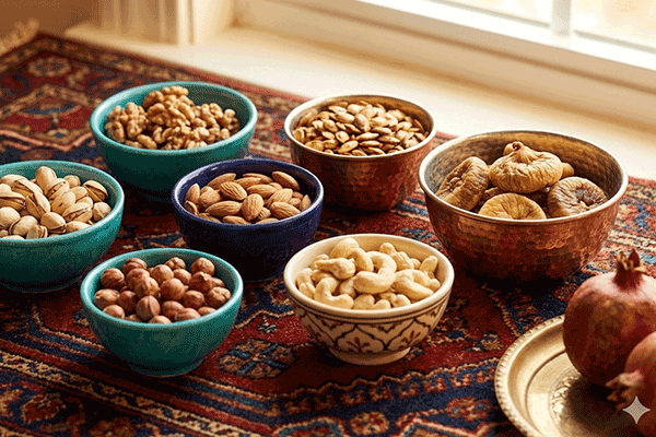 تزیین آجیل در ظرفهایی با جنسهای مختلف