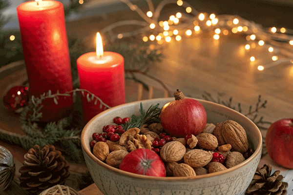 تزیین ترکیب آجیل با شمع و عناصر دکوری