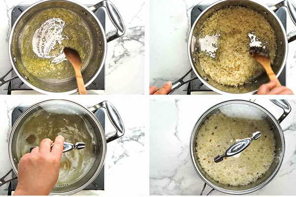 پخت برنج برای حلیم بادمجان بدون گوشت