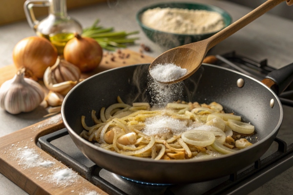 آمادهسازی پیاز و سیر داغ برای آش رشته نذری