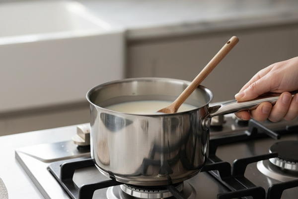 گرم کردن شیر برای تهیه ماقوت