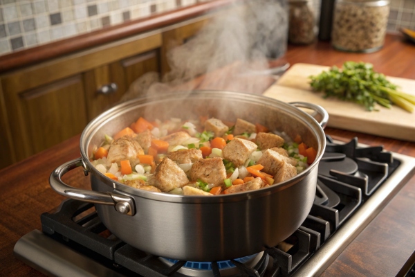 پخت ملایم و جا افتادن سوپ جو