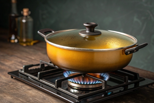 آمادهسازی روغن طعمدار برای تهیه پفیلا گوجه ای