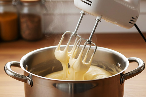 افزودن تخم‌مرغ به خمیر بامیه زولبیا