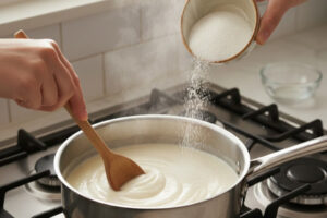 افزودن شکر به فرنی نشاسته و آب