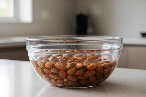 خیس کردن بادام برای تهیه شله زرد ساده