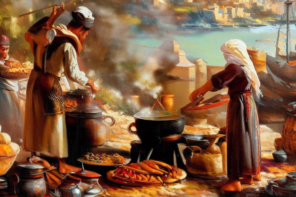 نقاشی زن عرب در حال اشپزی