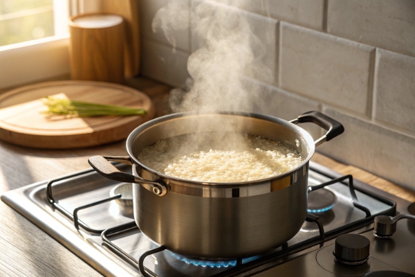 پخت برنج برای تهیه شلغم پلو