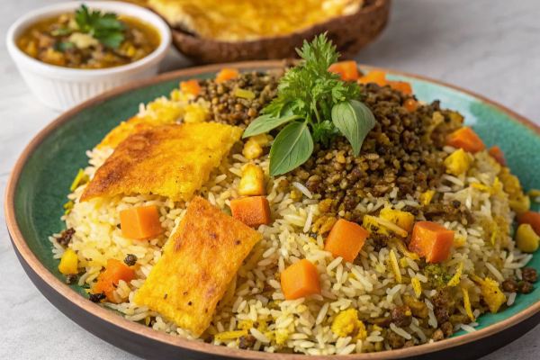 یک بشقاب شلغم پلو با ته‌دیگ