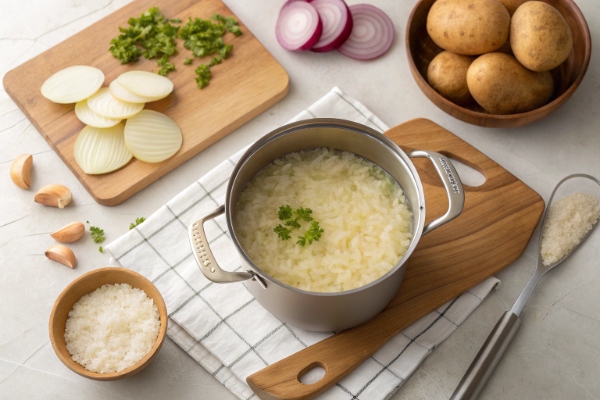 آماده‌سازی برنج به روش کته برای تهیه دمپختک سیب زمینی