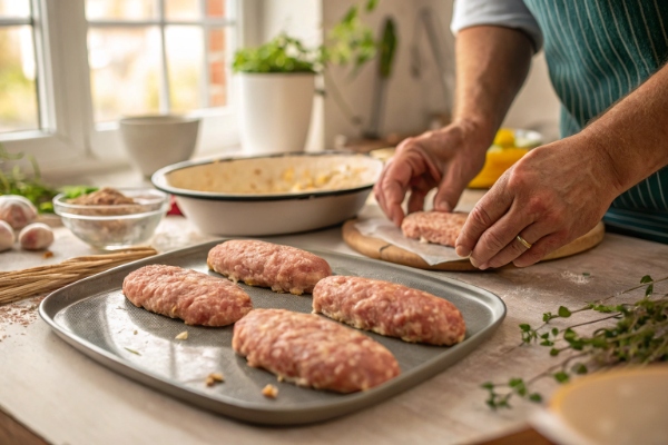 شکل دادن به کتلت برای تهیه ساندویچ کتلت
