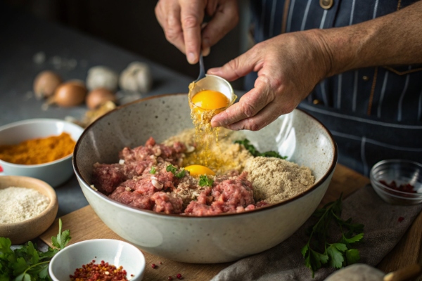 میکس مواد کتلت برای تهیه ساندویچ کتلت