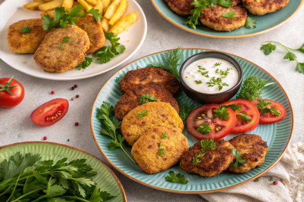 یک بشقاب کتلت و شامی با دورچین
