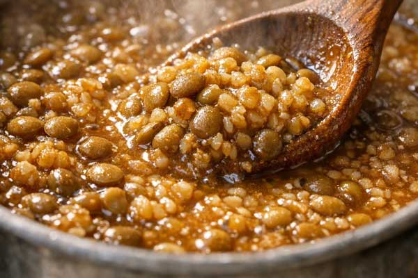 پخت عدی برای تهیه عدسی لعابدار بدون رب