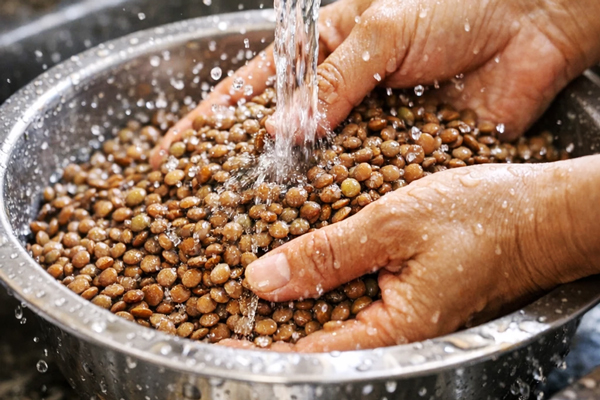 خیس کردن عدس برای تهیه عدسی مقوی
