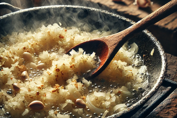 تفت داددن پیاز برای تهیه خورش کدو حلوایی 