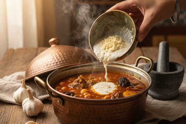 افزودن سیر و کشک به بگوشت کلم قمری
