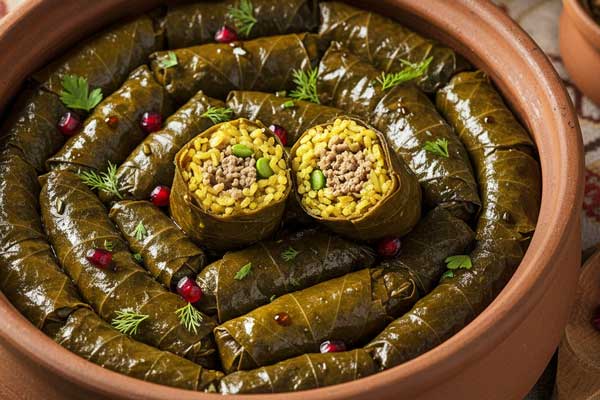 پخت دلمه برگ مو آذری در قابلمه سفالی