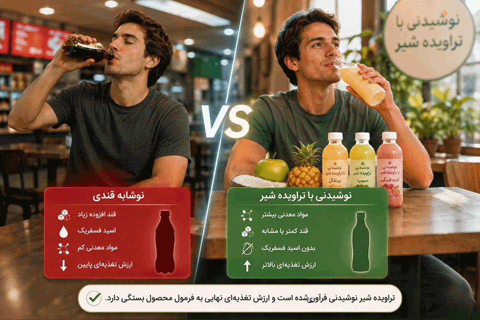 اینفوگرافیک مقایسه تراویده شیر با نوشابه