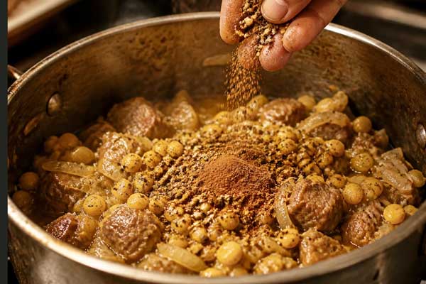 افزودن ادویهها به آبگوشت لیمو عمانی