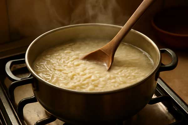 پخت اولیه برنج در تهیه شیر برنج ساده