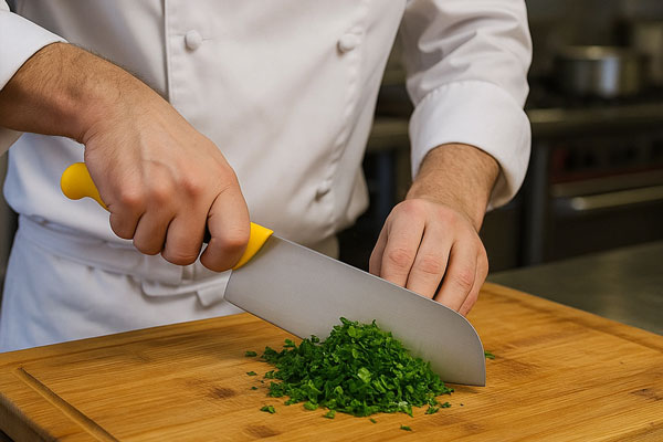 خرد کردن سبزی ترشی تره با چاقو 