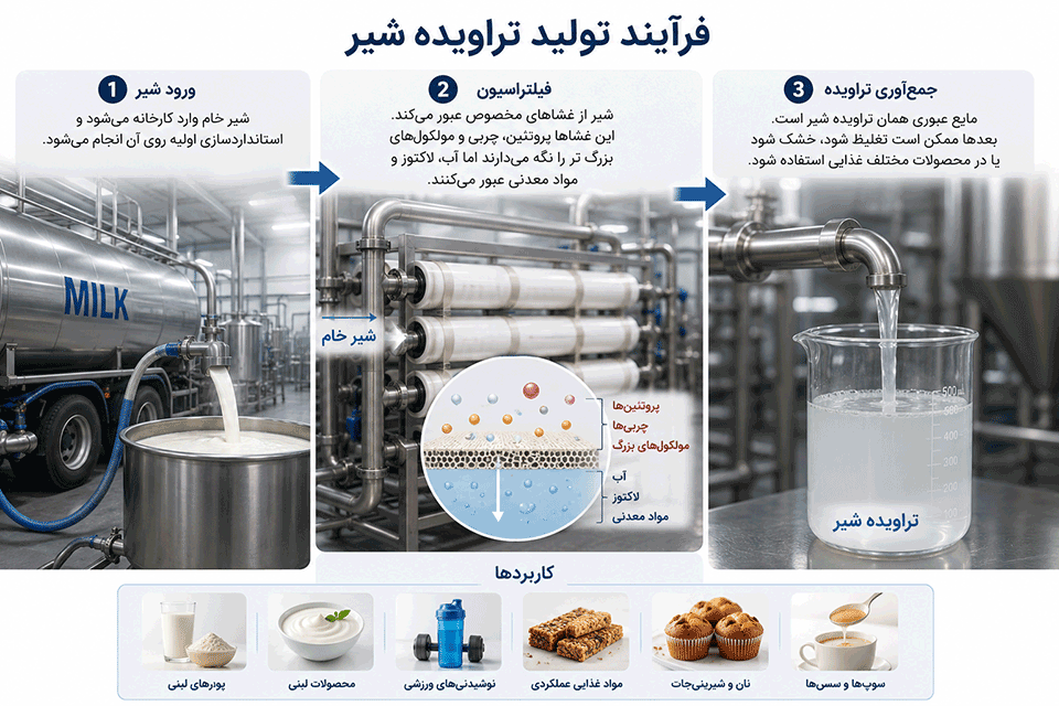 اینفوگرافیک فرآیند تولید تراویده شیر