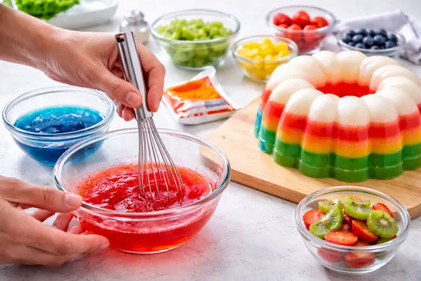 ترکیب مایع ژله با آب سرد با همزن دستی 