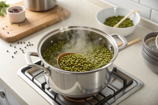 پختن ماش در آب برای تهیه آش ارده
