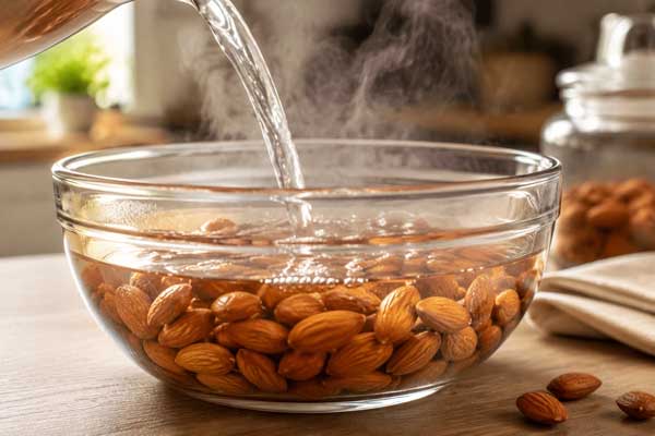 خیس کردن بادام در تهیه لوز بادام