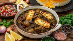 طرز تهیه قورمه سبزی با پنیر کبابی