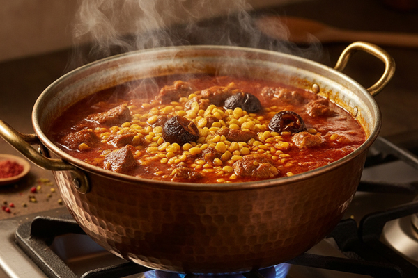 افزودن لیمو عمانی و پخت قیمه نذری