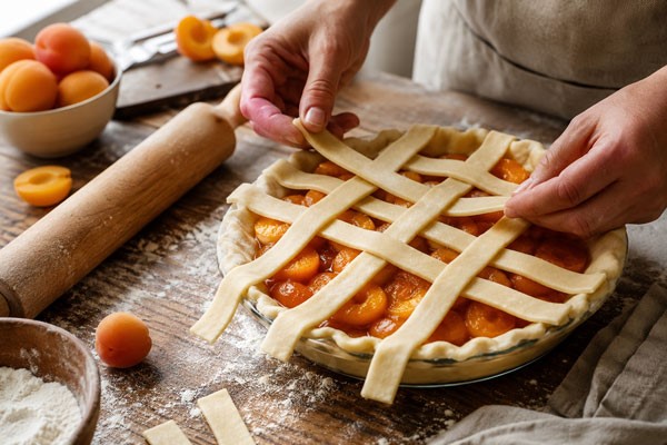 ایجاد رویه توی خمیری روی قالب پای زردآلو