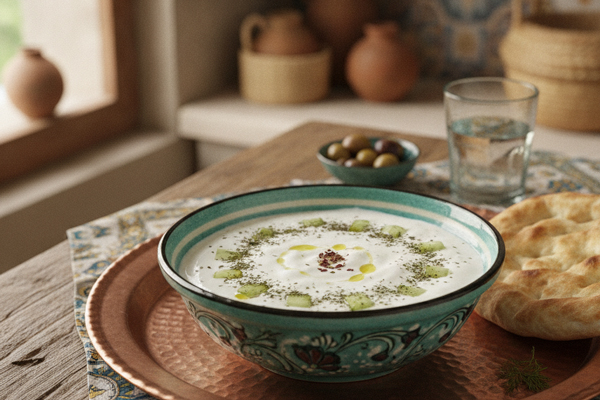 تزیین چاشنی ماست و خیار با نعناع خشک