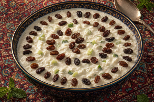 تزیین ماست و خیار با کشمش