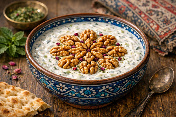 تزیین ماست و خیار با گردو