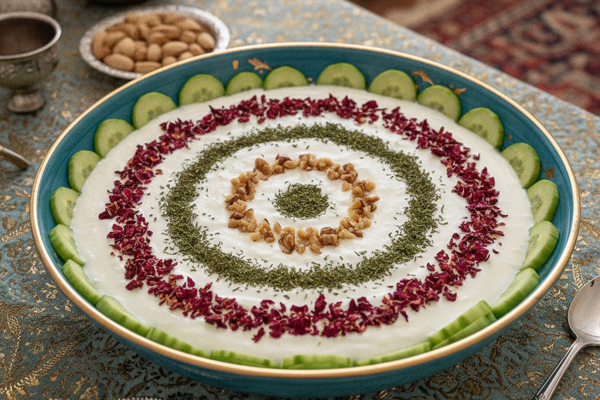 تزیین ماست و خیار با الگوی دایره ای