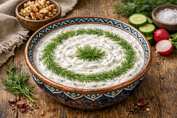 تزیین ماست و خیار با شوید