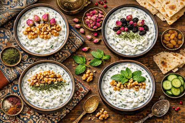 تزیین ماست و خیار با غنچه گل محمدی