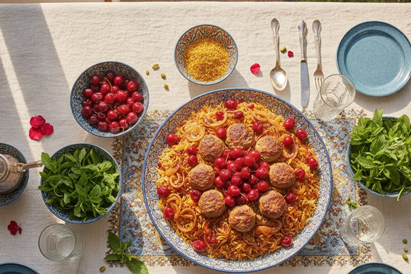 آلبالو پلو با گوشت چرخ کرده