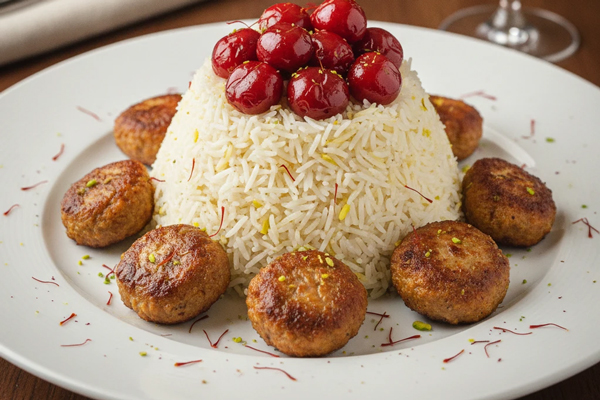سرو آلبالو پلو با گوشت قلقلی