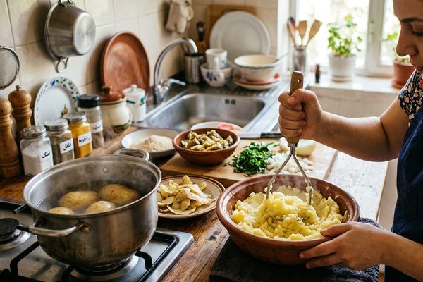 له کردن سیب زمینی آبپز برای تهیه کتلت بادمجان